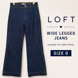 LOFT Dark Wash Wide Leg Jeans Size 0 High Rise Petite Indigo Denim